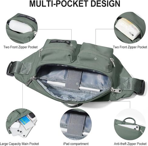Fanny Pack for Women Men Crossbody Bag with 6-Zipper Pocket Adjustable Strap Black Fanny Packs Sling bag for Men Outdoor Travel Sports Hiking Running in Kuwait