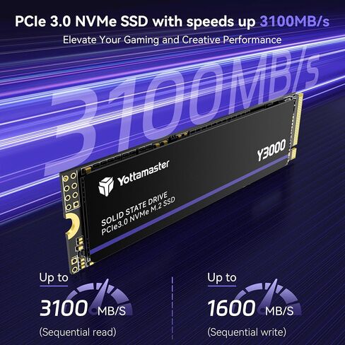 Yottamaster Y3000 1TB SSD M.2 PCIe 3.0, Up to 3100MB/s, M.2 2280 NVMe Internal Solid State Drive with SLC Cache 3D NAND, Upgrade Storage for PC Computer, Laptop, Gaming in Saudi Arabia