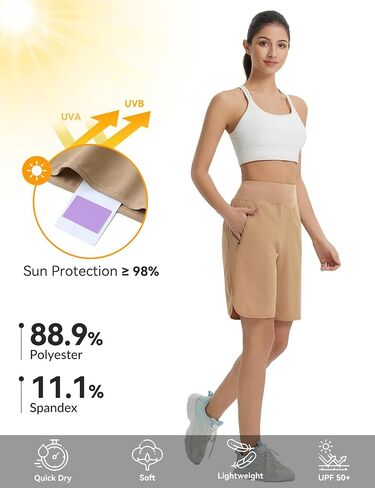 BALEAF Women's Running Athletic Shorts for Women Long High Waist Zipper Pockets Quick Dry Workout Gym Hiking UPF 50+ in Saudi Arabia