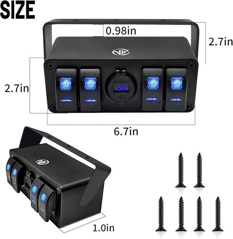 5 عصابة الروك التبديل مربع الألومنيوم 12 فولت لوحة التبديل SPST على إيقاف التبديل PD نوع C و QC 3.0 USB شاحن الفولتميتر للماء تبديل لوحة التبديل ملصقات DIY للقوارب السيارات RVs الشاحنات in Kuwait