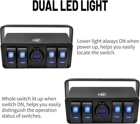 5 عصابة الروك التبديل مربع الألومنيوم 12 فولت لوحة التبديل SPST على إيقاف التبديل PD نوع C و QC 3.0 USB شاحن الفولتميتر للماء تبديل لوحة التبديل ملصقات DIY للقوارب السيارات RVs الشاحنات in Kuwait