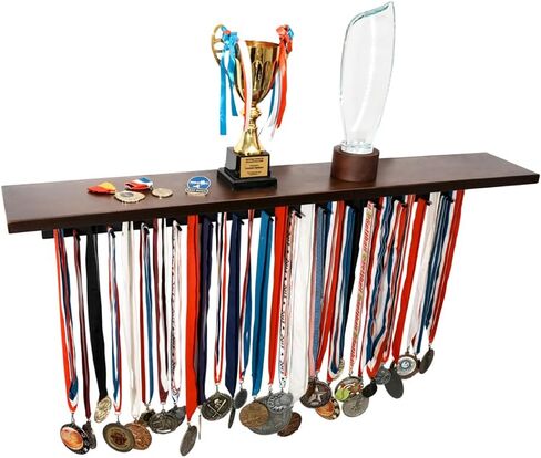 J JACKCUBE DESIGN Medal Display Hanger and Trophy Shelf with 39 Hooks, Wall Mounted Marathon Race Sports Gymnastics Medals Ribbons Awards Display Holder Rack- MK899A in Saudi Arabia