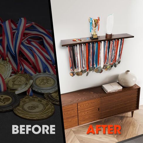 J JACKCUBE DESIGN Medal Display Hanger and Trophy Shelf with 39 Hooks, Wall Mounted Marathon Race Sports Gymnastics Medals Ribbons Awards Display Holder Rack- MK899A in Saudi Arabia