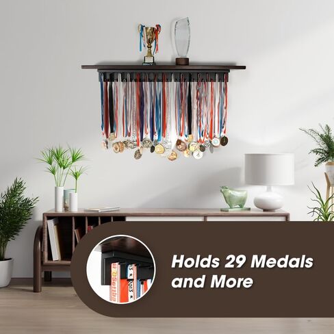 J JACKCUBE DESIGN Medal Display Hanger and Trophy Shelf with 39 Hooks, Wall Mounted Marathon Race Sports Gymnastics Medals Ribbons Awards Display Holder Rack- MK899A in Saudi Arabia