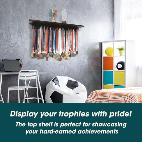J JACKCUBE DESIGN Medal Display Hanger and Trophy Shelf with 39 Hooks, Wall Mounted Marathon Race Sports Gymnastics Medals Ribbons Awards Display Holder Rack- MK899A in Saudi Arabia
