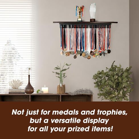 J JACKCUBE DESIGN Medal Display Hanger and Trophy Shelf with 39 Hooks, Wall Mounted Marathon Race Sports Gymnastics Medals Ribbons Awards Display Holder Rack- MK899A in Saudi Arabia