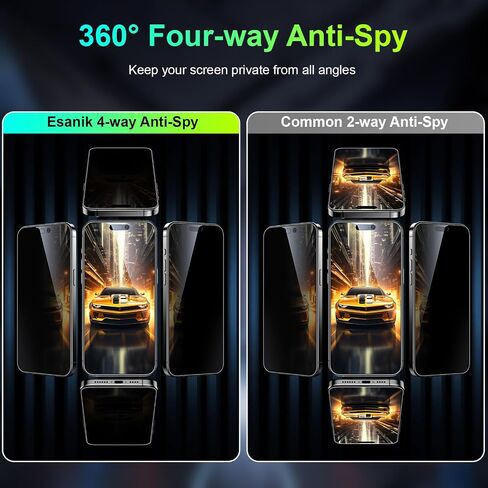 Esanik 2 Pack 4-way 360 Anti-spy for iPhone 14 Pro Privacy Screen Protector 6.1'' Tempered Glass, Installation Frame, 9H Hardness, Easy Installatio in Saudi Arabia