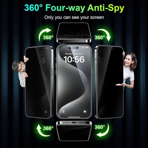 Esanik 2 Pack 4-way 360 Anti-spy for iPhone 14 Pro Privacy Screen Protector 6.1'' Tempered Glass, Installation Frame, 9H Hardness, Easy Installatio in Saudi Arabia