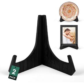 Plate Stands for Display, Plate Holders for Displaying, Bamboo Picture Frame Stand for Tables, Tabletop Easels, Decorative Stand for Platter, Dish, Book, Photo and Plaque (Black-2, 8inch)