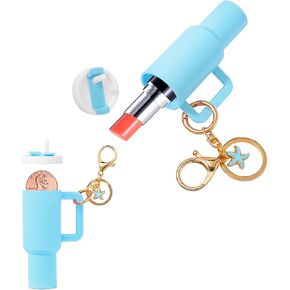 Mini Tumbler Keychain Chapstick Holder,Mini Stanley Cup Keychain Cute Lip Balm Holder Keychains for Women Handbag Backpack