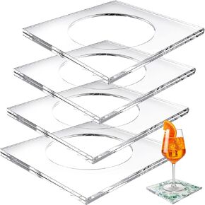 8 Pack Acrylic Coasters DIY Cocktail Napkin Holder Clear Water Resistant Shatterproof Coaster for Any Holidays Occasions Home Office Decor and Protect Table