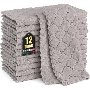 Homaxy 12 Pack Kitchen Dish Cloths (10 x 10 Inches, Grey), Super Soft and Absorbent Coral Velvet Dish Towels, Nonstick Oil Fast Drying Microfiber Cleaning Cloth, No Lint Household Dishcloths
