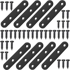 12Pcs Black Straight Brackets 3 Inch Stainless Steel Flat Brace Mending Plates, Sturdy Metal Repair Fixing Joining Brackets for Wood Furniture with Screws