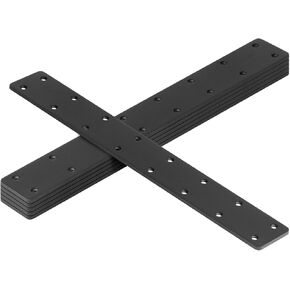 6 Pack 14-3/4" Black Flat Mending Plate, Straight Connector, Steel, 3 mm Thick