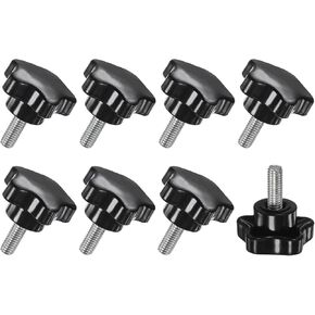 8-Pack Star Clamping Knobs, M6x35mm Male Thread Hand Tightening Screw for Machinery/Electronic/Furniture/Umbrella Base, Machine Handle Replacement [31mm, Black]