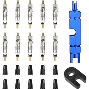 22PCS Bike Presta Valve Core Removal Tool, Tubeless Valve Core Bike Replacement, Valve Stem Removal Tool and 10 Valve Cores Replacement for Tubeless Tires