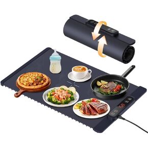 Electric Warming Tray, Fast Full Surface Heating Food Warming Mat, Portable Silicone Warmer with 5 Adjustable Temperature & Auto Shut-Off, Foldable Food Warmer for Parties, Gatherings, Daily Use