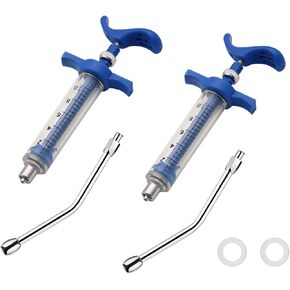 2Pcs Reusable Goats Syringe, 2 Drench Nozzle Adjustable Dosage Drench Gun Syringe for Bird, Cattle, Sheep, Goats, Horse, Pig, Dog Supplies (M-50ML)