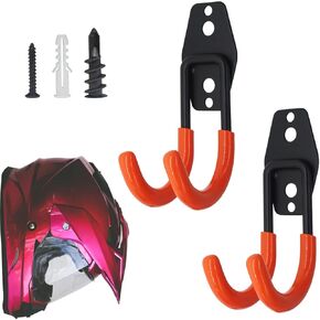 Wall Mount Helmet Hook Holder Orange,2 Large Double Iron Curved Hook Tools with Mounting Screws. A Good Home for Harley, Honda, Kawasaki, etc Helmet (Large Hook x2)