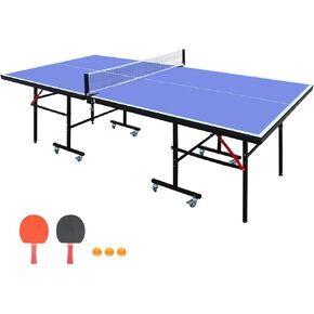 Table Tennis Table, 8ft Foldable & Portable Ping Pong Table Set for Indoor & Outdoor Games with Net, 2 Table Tennis Paddles and 3 Balls