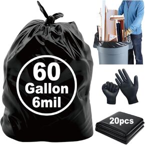 6 Mil Contractor Garbage Bags - 20Pcs Heavy Duty Trash Bags - Contractor Bags - Contractor Trash Bags- Big Black Trash Bags Heavy Duty 50 Gallon 55 Gallon 60Gallon (clear-20pcs)