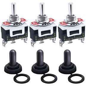 Twidec/3Pcs Heavy Duty Rocker Momentary Toggle Switch 16A 250V AC SPDT 3 Position 3 Pin (ON)-Off-(ON) Switch with Metal Bat Waterproof Boot Cap Cover Ten-123-B123