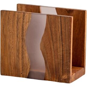 Acacia wood & Transparent Epoxy resin Napkin holder for table, Rustic farmhouse napkin organisation for kitchen, dining, counter tops, restaurant or outdoors | 6x5x2.5 inches| Blue