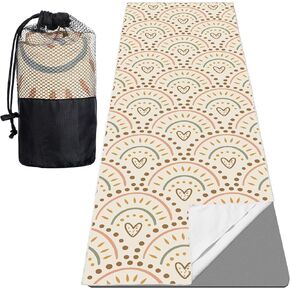 Non Slip Yoga Mat Towel with 4 Corner Pockets with Travel Bag Sweat Absorbent Microfiber Hot Yoga Mat Towel Grip Soft Yoga Blanket for Hot Yoga, Pilates, Workout, Gym 74"x25"(Boho)