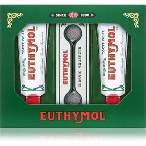 معجون أسنان EUTHYMOL الأصلي (3.7 أونصة سائلة*3، عبوة من 3) - معجون أسنان خالي من الفلورايد للأسنان واللثة الحساسة. رائحة الفم الكريهة، منع التسوس، انتعاش يدوم لمدة 12 ساعة مع وينترجرين