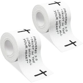 2Pcs Christian Athletic Tape 2IN X 23FT Cotton Zinc Oxied White Sports Tape for Sports, Cross Athletic Wrist Tape for Tennis, Religious Bible Verse Athlete Tape Christian Gifts for Men Women