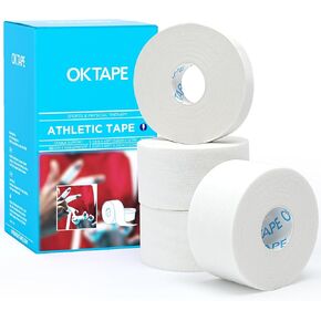 OK TAPE Athletic Tape Finger Tape, Extra Strong Adhesive Sports Tape for Weightlifting, Climbing, Basketball, Volleyball, White 3 Rolls 1.5" x 15yds and 1 Roll 0.5in x 15yds