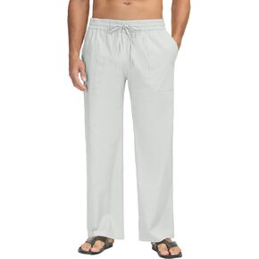 Boisouey Mens Linen Drawstring Pants Elastic Waist Lightweight Trouser Casual Yoga Summer Beach Pant