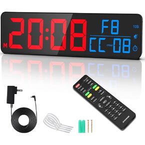 ANJANK 15" Large Gym Timer, LED Digital Wall Clock for Workout, Interval & Round Timer, Countdown/Up/Stopwatch/12-Level Volume, Remote Control for Home, Garage, Outdoor Crossfit, Fitness Accessories
