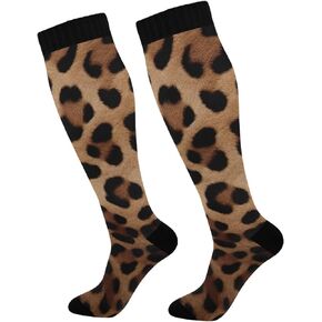 Leopard Print Compression Socks 20-30mmHg for Women Men - Knee High Wide Calf for Pain Relief, Better Blood Flow