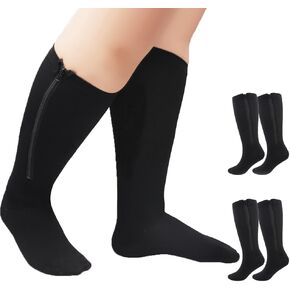 2 Pairs Wide Calf Compression Socks Plus Size with Zipper for Overweight Women Men