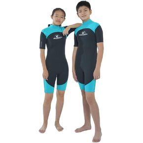 Premium Neoprene Kids Wetsuit, 3/2 mm Full Wetsuit & 2 mm Shorty for Boys & Girls, Back Zip Wetsuits for Kids Swimming, Diving & Water Sports