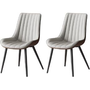 Dining Chairs Set of 2 Upholstered Mid Century Modern Kitchen Chairs Armless Faux Leather Side Chair with Back Metal Legs Chaise for Guest Reception Living Room, Light Gray