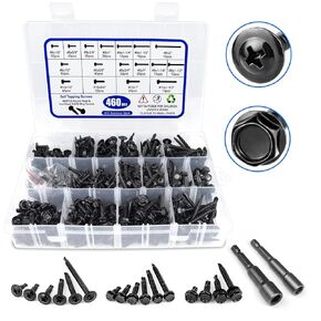 460PCS Self Tapping Screws, 410 Stainless Steel Self Drilling Screws, #8#10 Phillips & Hex Washer Head Self Tapping Screws for Metal Wood Plastic, Length 1/2" to 2", Silver