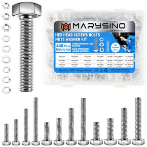 448Pcs Nuts and Bolts Assortment Kit, M5 M6 M8 Bolts Heavy Duty Metric Bolt Assortment Kit, 304 Stainless Steel M5 Bolt M6 Bolt M8 Bolt, Length 12-30mm Machine Screw Assortment Kit by Marysino