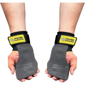 Weight lifting wrist straps, Double Layer Leather lifting Grips for Deadlift, Powerlifting and Shrugs, Pull up grips, Adjustable Neoprene Padded Gym workout gloves for Men/Women(Pair) (Gery, Long style)