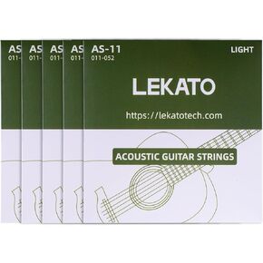 LEKATO Acoustic Guitar Strings Phosphor Bronze Coated Acoustic Guitar Strings with Ball End 5 Set of 6 Hex Steel String(11-52)