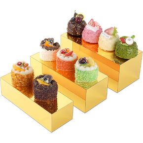 Acrylic Food Display Risers, Gold Risers Boxes 3Pcs Rectangular Buffet Risers Display Stand Shelf for Catering Dessert Buffet Table, Parties, Weddings, Collectibles Shoes Display (3Pcs)