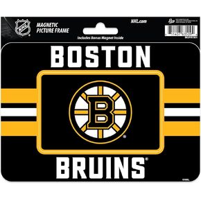 Rico Industries NHL Hockey Boston Bruins Stripes Magnetic Picture Frame (5"x6.75") & Magnet Combo Set - Home Décor - Regrigerator, Office, Kitchen