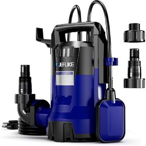 1/3HP Sump Pump with Automatic Float Switch, 3050GPH Utility Water Pump Submersible with 16.4ft Cord Thermoplastic Rotatable Handle for Hot Tub Garden Basement Pond Pool Draining