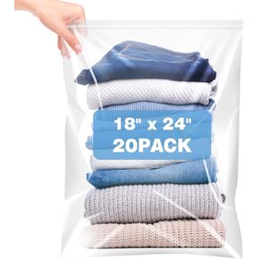 20 Count 18" x 24" Large 5 Gallon Plastic Zipper Storage Bags, 5 Gallon Zip Lock Bags for Storage, Clear Reclosable Storage Bags Great for Clothes, Shoes, Travel (4.72 Mil Thick)