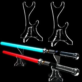 Adjustable Double-Layer Lightsaber Stand, Acrylic Sword Holder & Multifunctional Display Stand for Wand, Samurai Sword, Flashlight – Custom Spacing for Perfect Weapon Display (Transparent)