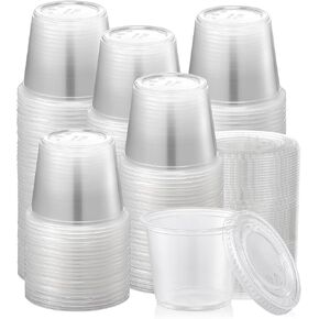 50 Pack 5.5 oz Portion Cups With Lids, Jello Shot Cups, Small Plastic Containers, Airtight and Stackable Souffle Cups