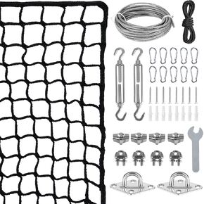 10x10ft Golf Net with Stainless Steel Wire Hanging Kit, Easy Installation Golf Practice Net with Durable Cable System for Golf,Baseball, Hockey,Soccer,Sports Net Kit for for Indoor & Outdoor Use