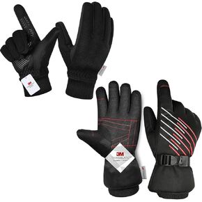 MOREOK 3M Thinsulate Winter Gloves MK022F One Pair(Black-Small 3M Thinsulate Winter Ski Gloves MK024F One Pair(Red-Small