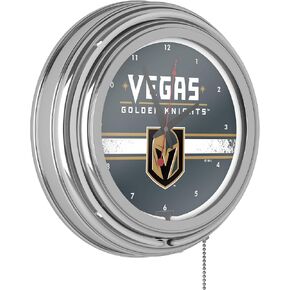 Trademark Global Neon Wall Clock-Vegas Golden Knights Double Rung Analog Clock with Pull Chain-Pub, Garage, or Man Cave Accessories (White)